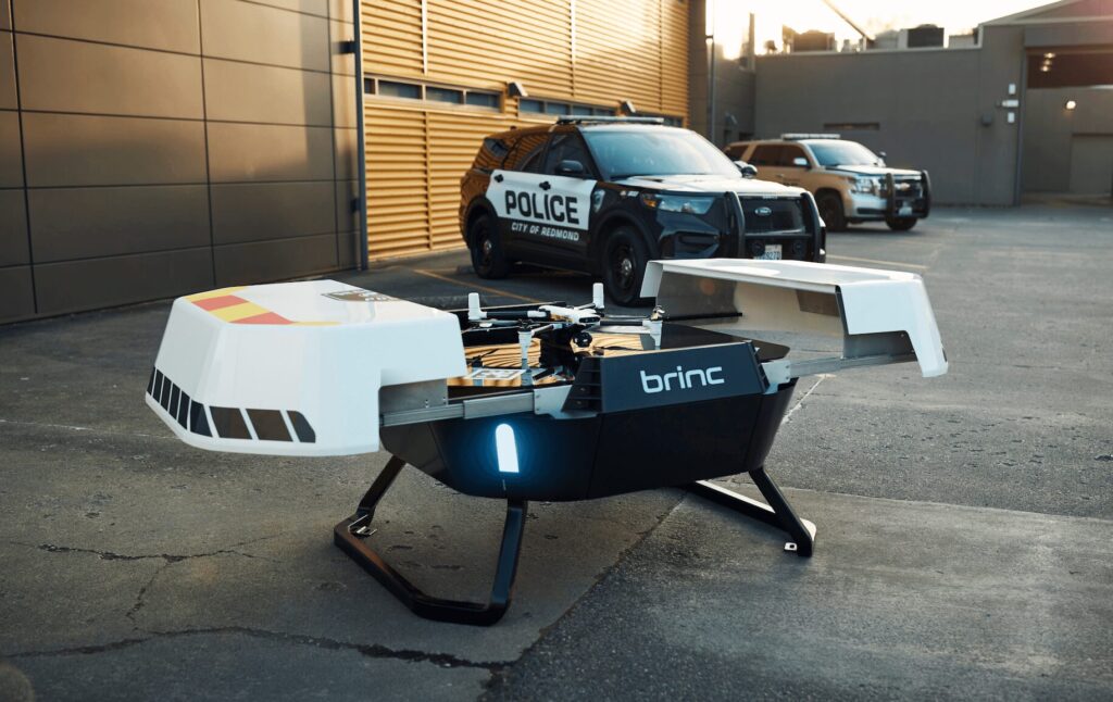 BRINC Drones Station deployed in front of a police station. Part of BRINC Drone as First Responder